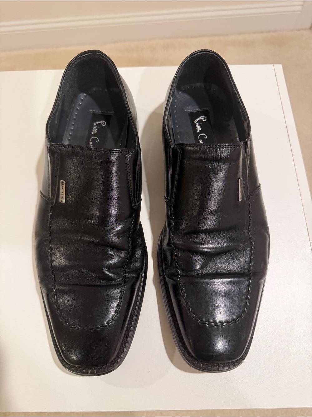 Pierre Cardin Black Leather Slip-On Moc Toe Loafers